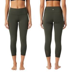 Lululemon 24" Cropped Leggings Womens 8 Olive Green High Rise Mesh Stretch